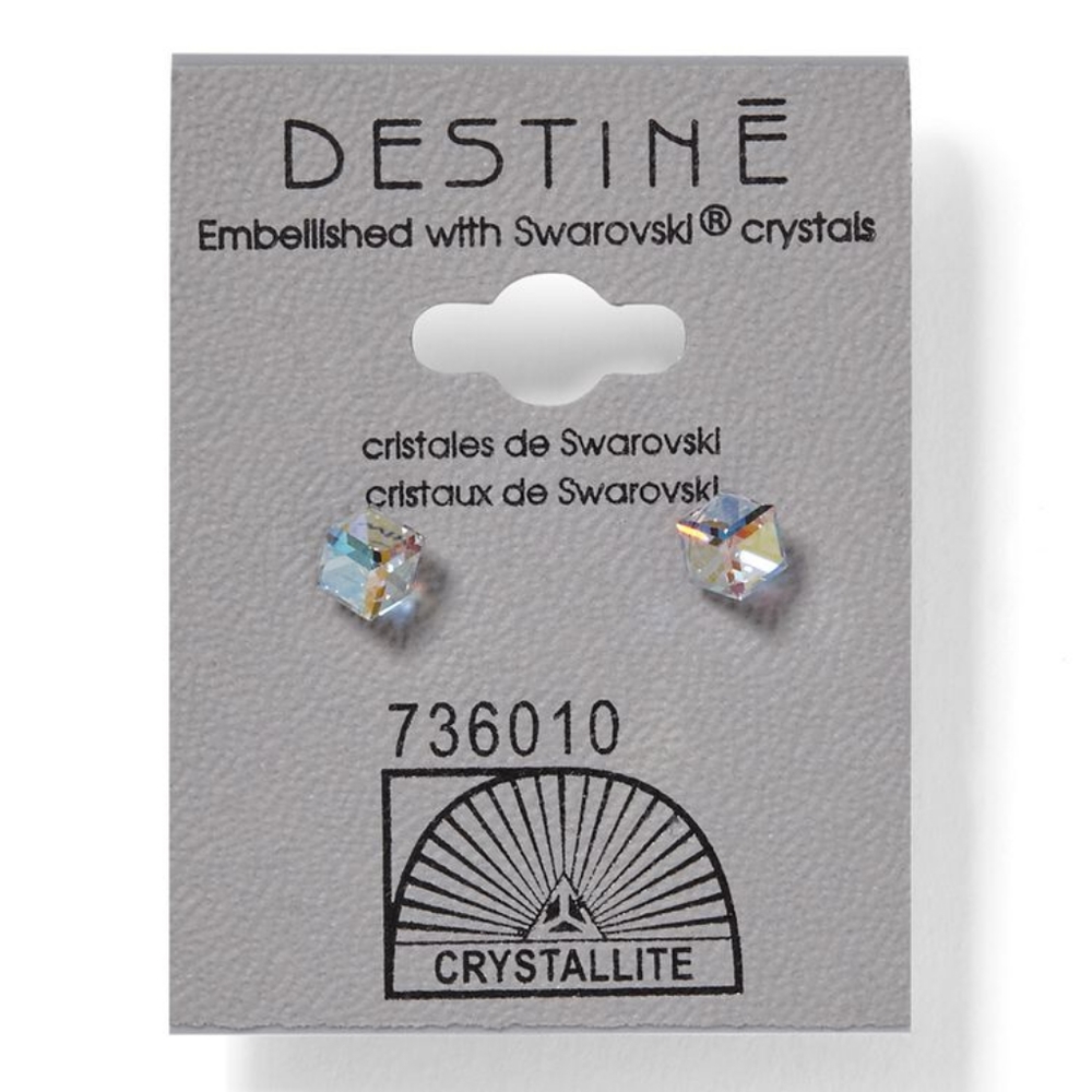 Destine Aurora Borealis Cube Crystal Swarovski Earrings